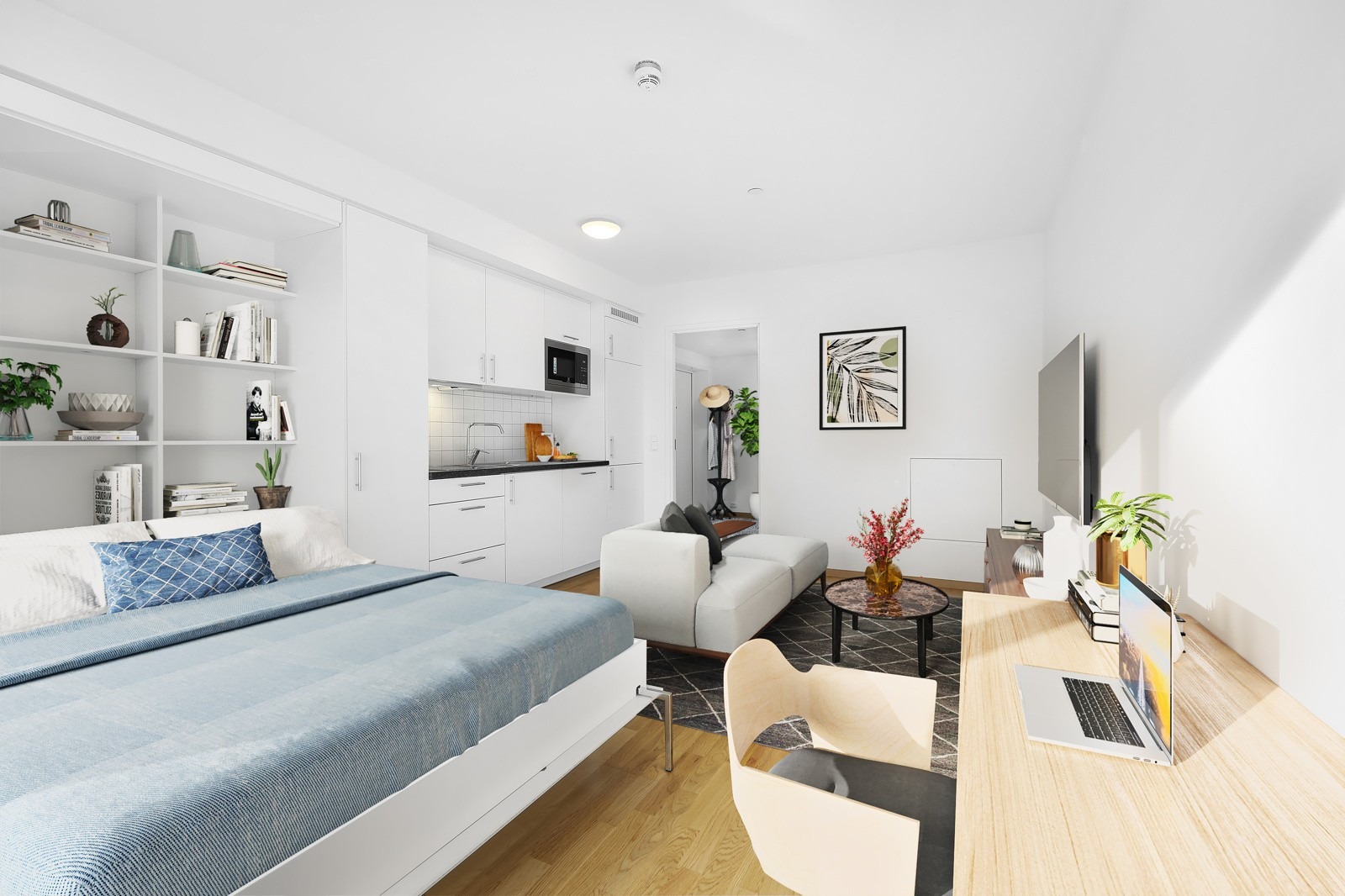 Delikat og moderne 1-roms studioleilighet sentralt på Jessheim. Bildet er kun illustrert m/møbler og hentet fra tilsvarende leilighet i sameiet. 